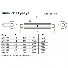 Tensioner for guy wires with double eyelet diameter 10 to 16 mm