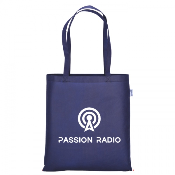 Blue shopping bag with PASSION RADIO logo