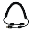 USB-A to USB-C coiled cable with double ferrite for RF protection