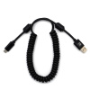 USB-A to USB-C coiled cable with double ferrite for RF protection