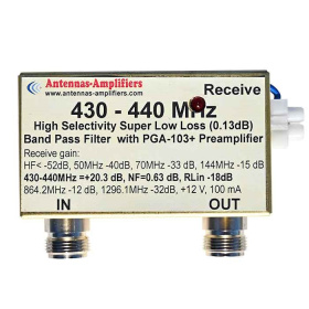 70cm +20dB low-noise preamplifier with 430-440MHz bandpass filter