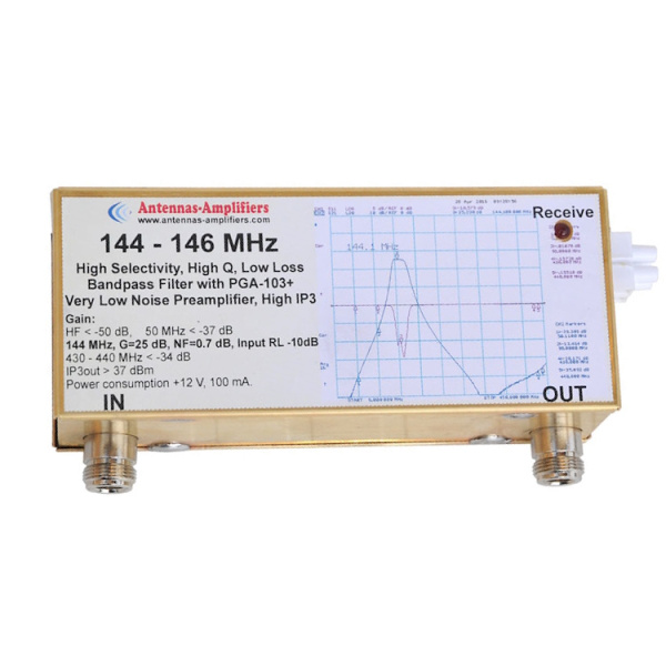 2m +25dB low-noise preamplifier with 144-146MHz bandpass filter